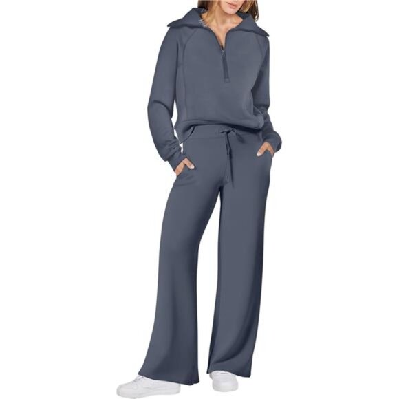 Matching Lounge Set – Oversized Sweatshirt & Wide Leg Pant Tracksuit - Picture 1 of 7